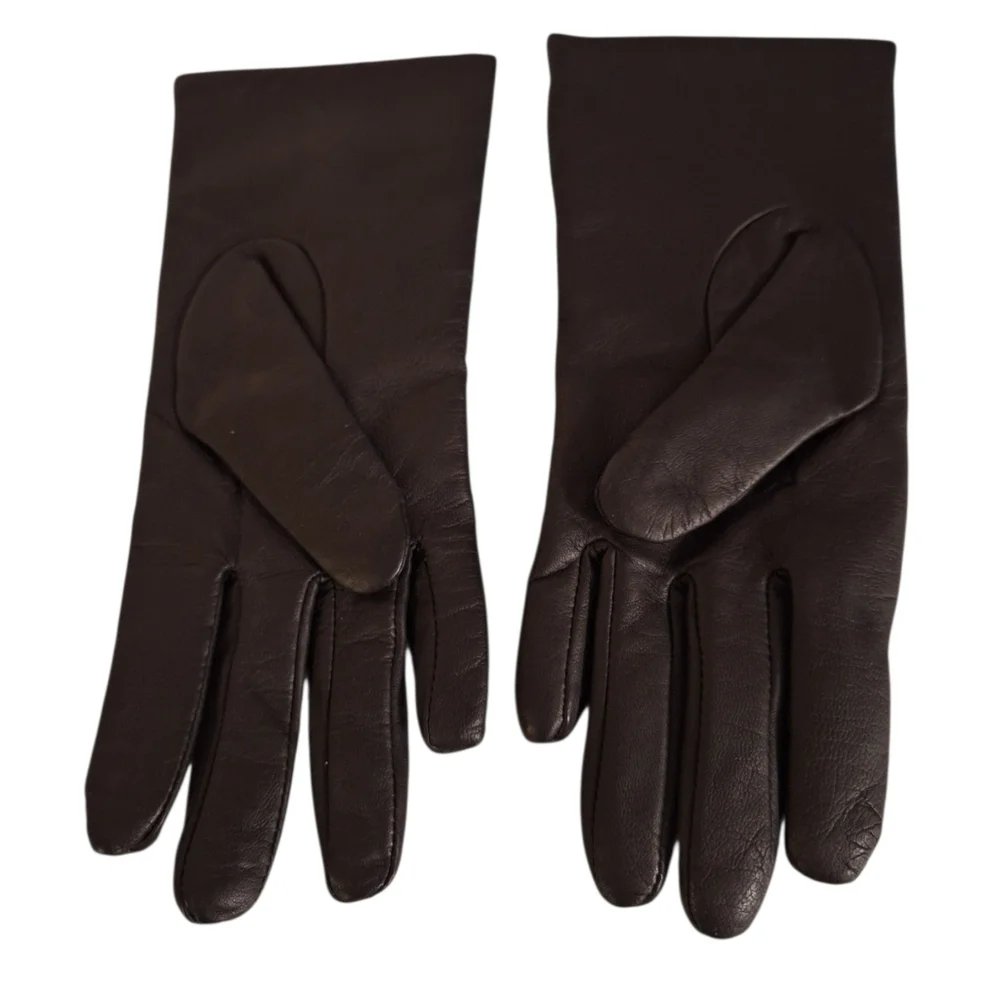 Lands' End Womens Gloves Black Lambskin Leather Cashmere Lining Ladies Large